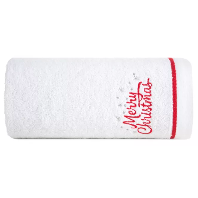 Ręcznik kąpielowy świąteczny 50x90 cm bawełniany kolor biały,czerwony zdobiona świątecznym haftem 450 g/m2 GERDA
