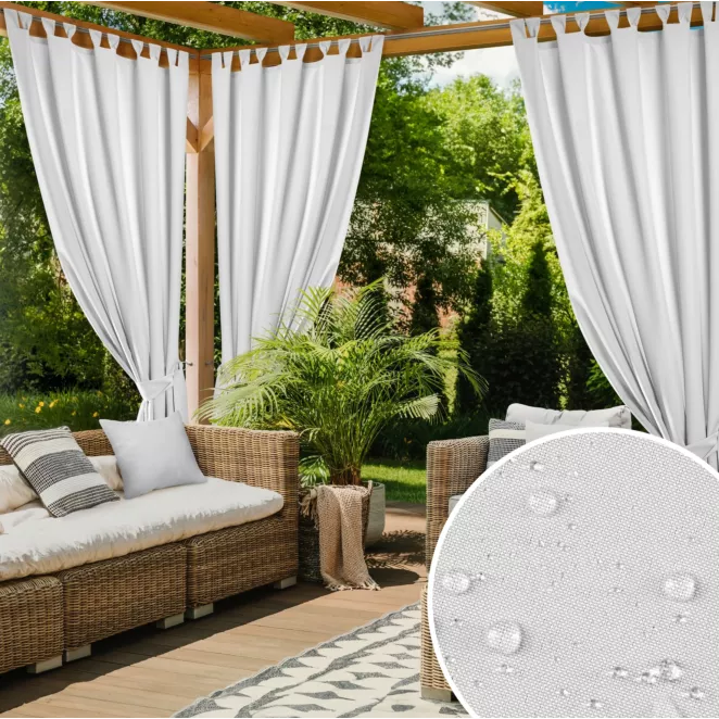 Zasłona biała z wodoodpornej tkaniny idealna do ogrodu i na taras 155x260 cm szelki/rzep GARDEN