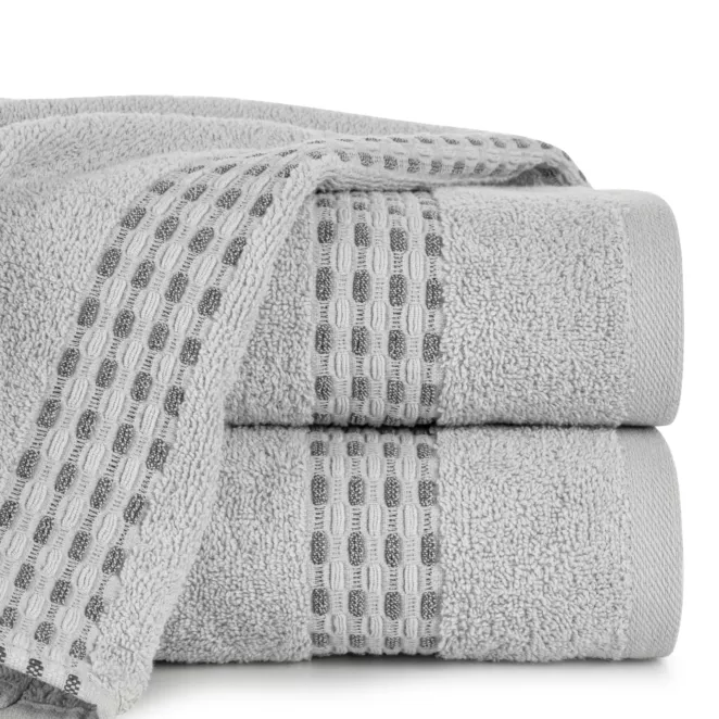 Ręcznik do rąk 30x50 cm bawełniany kolor srebrny z przeplataną bordiurą 500 g/m2 RIVA