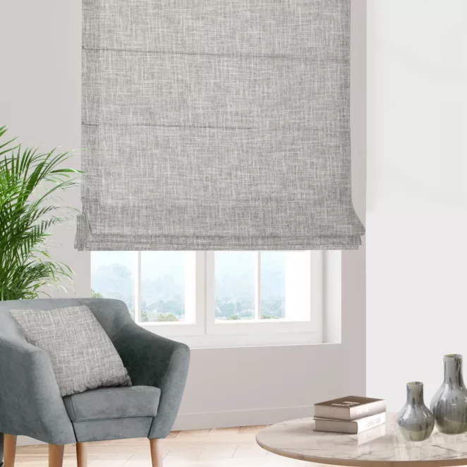 Roleta szyta z systemem comfort popielata o naturalnym, luźnym splocie w stylu eko