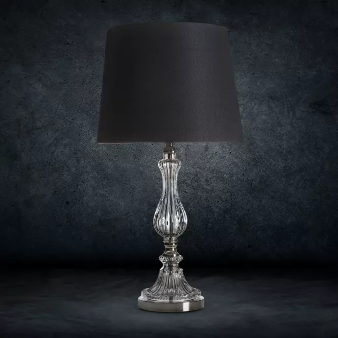 Lampa stołowa REMI z kryształową podstawą i matowym abażurem