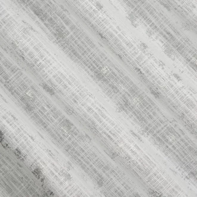 E112/3 Zasłona szyta na taśmie 5 cm naturalno srebrzysta z tkaniny o naturalnym splocie, zdobiona błyszczcącym nadrukiem