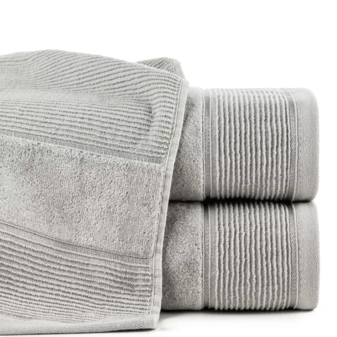 Ręcznik do rąk 30x50 cm bawełniany kolor srebrny z welurową bordiurą 500 g/m2 EMMA