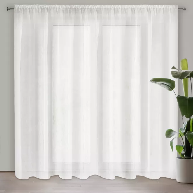 Firana kremowa o strukturze drobnego deszczyku wzór poziomy 350x250 cm taśma REBECCA