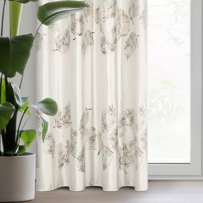 Zasłona kremowo, złota z błyszczącym nadrukiem z welwetu 140x250 cm przelotka IDALIA