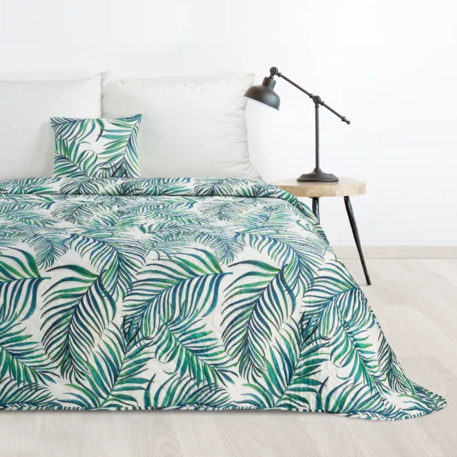 DESIGN 91 Narzuta PALMS 2 z nadrukiem palmowych liści pikowana techniką hot press