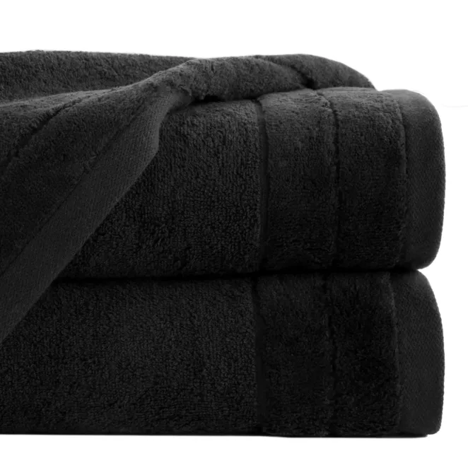 Ręcznik kąpielowy 70x140 cm bawełniany kolor czarny z welwetową bordiurą 500 g/m2 DAMLA