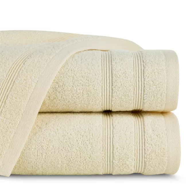 Ręcznik do rąk 30x50 cm bawełniany kolor kremowy z bordiurą w formie tkanych paseczków 500 g/m2 ALINE