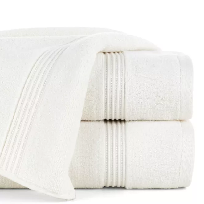 Ręcznik kąpielowy 50x90 cm bawełniany kolor kremowy 0 twist zdobiony paseczkami 550 g/m2 MOLLY