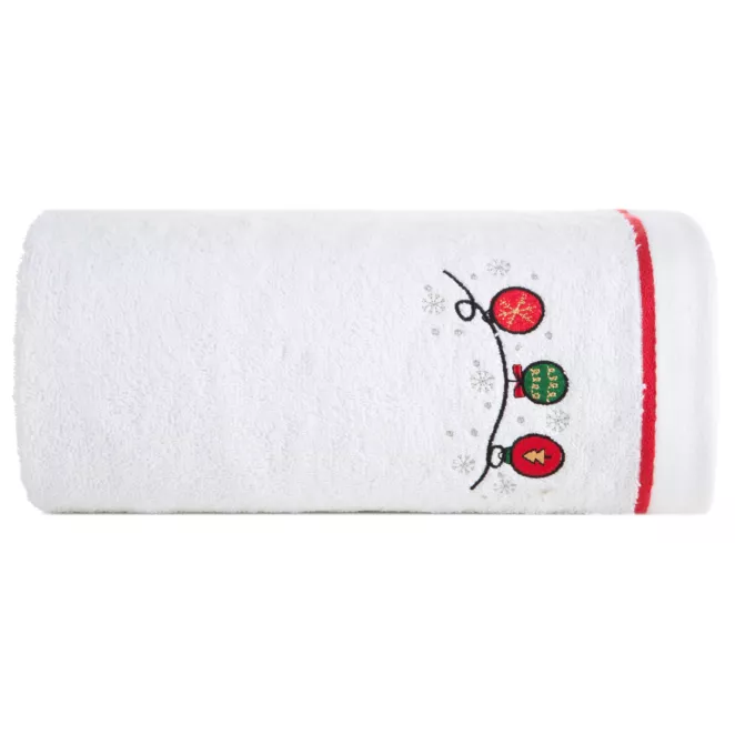 Ręcznik kąpielowy świąteczny 70x140 cm bawełniany kolor biały,czerwony zdobiona świątecznym haftem 450 g/m2 GERDA