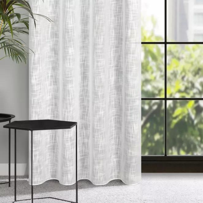 Zasłona biała o płóciennym splocie w stylu eko 140x270 cm taśma LIREN