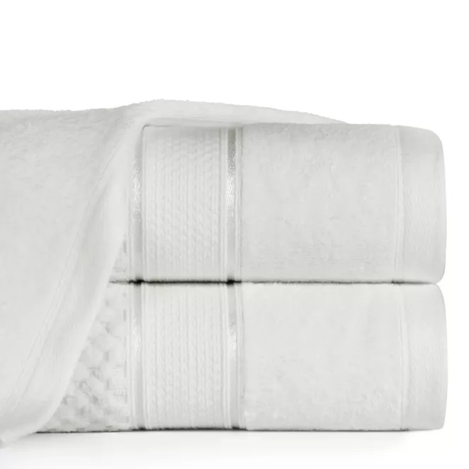 Ręcznik kąpielowy 50x90 cm bawełniany kolor biały z welwetową bordiurą 500 g/m2 JESSI
