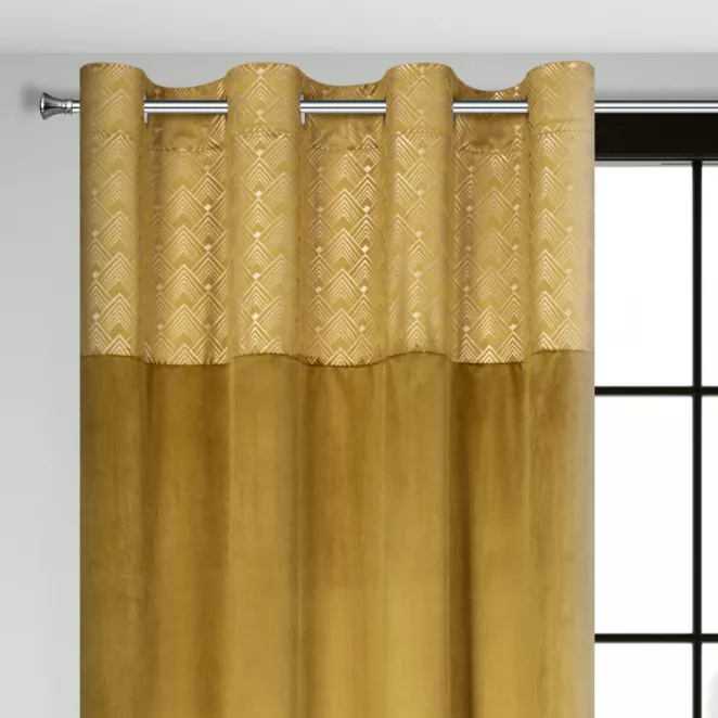 Zasłona miodowa ze złotym wzorem z błyszczącego welwetu 140x250 cm przelotka ELEN