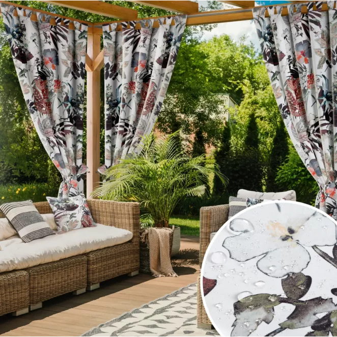 Zasłona biało, pomarańczowa z wodoodpornej tkaniny idealna do ogrodu i na taras 155x240 cm szelki/rzep GARDEN