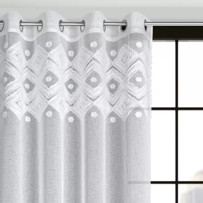Dekoracja okienna biała z miękkim trójwymiarowym wzorem w stylu boho 140x250 cm przelotka ESTERA