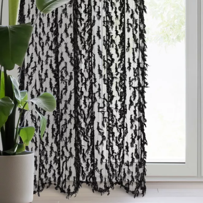 Zasłona czarna zdobiona wzorem designerskim 140x250 przelotka VICTORIA Eva Minge