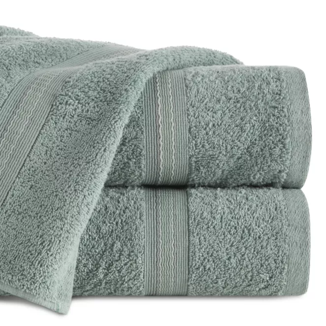 Ręcznik do rąk 30x50 cm bawełniany kolor miętowy z bordiurą w kontrastujące pasy 500 g/m2 TRIS