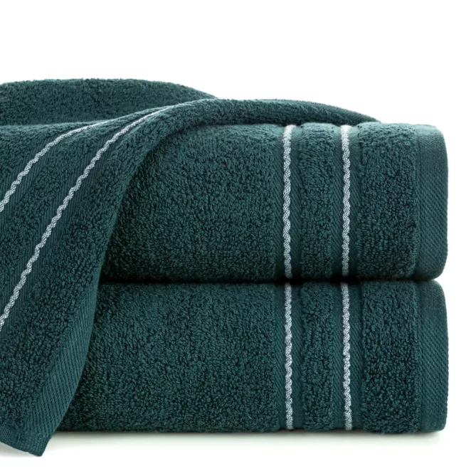 Ręcznik kąpielowy 50x90 cm bawełniany kolor turkusowy zdobiony paseczkami 500 g/m2 EMINA