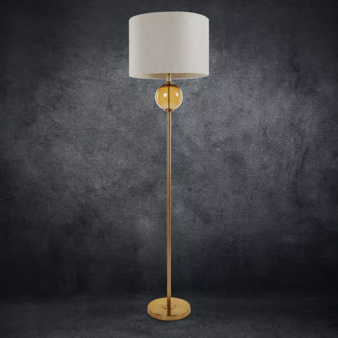 Lampa stojąca LEONA z matowym abażurem o widocznym splocie