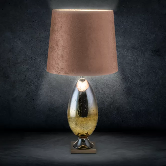Lampa stołowa KAYLA na podstawie z metalu i szkła z welwetowym abażurem