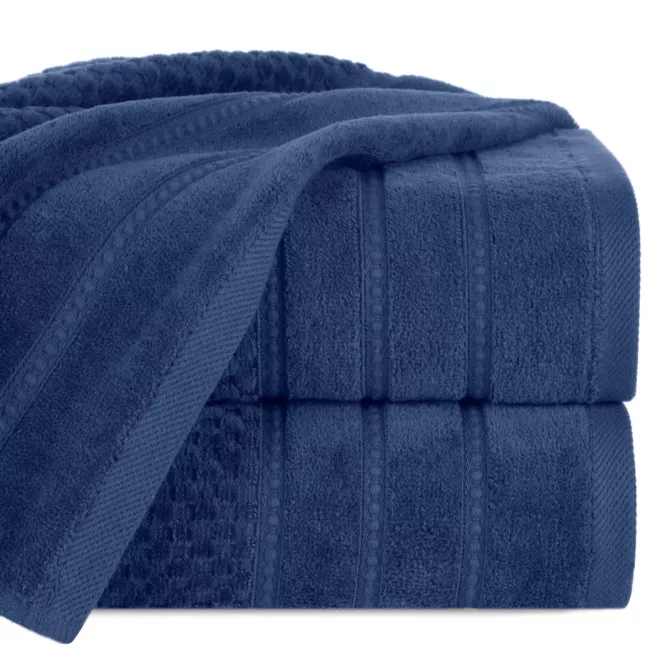 Ręcznik do rąk 30x50 cm bawełniany kolor granatowy z ozdobną bordiurą w paseczki 500 g/m2 ADORE