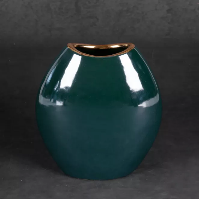 Wazon ceramiczny AMORA 2 o lśniącej powierzchni ze złotym detalem