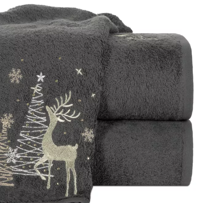 Ręcznik kąpielowy świąteczny 70x140 cm bawełniany kolor stalowy 450 g/m2 SANTA