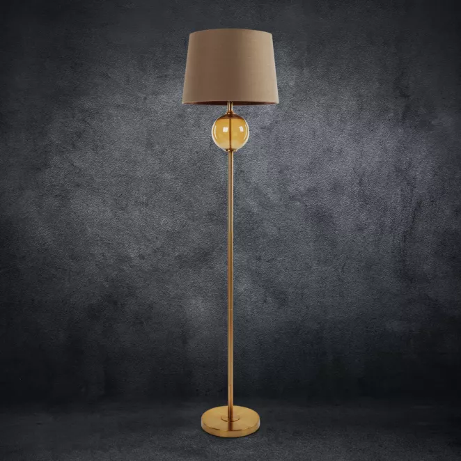 Lampa stojąca LEONA z matowym abażurem o widocznym splocie