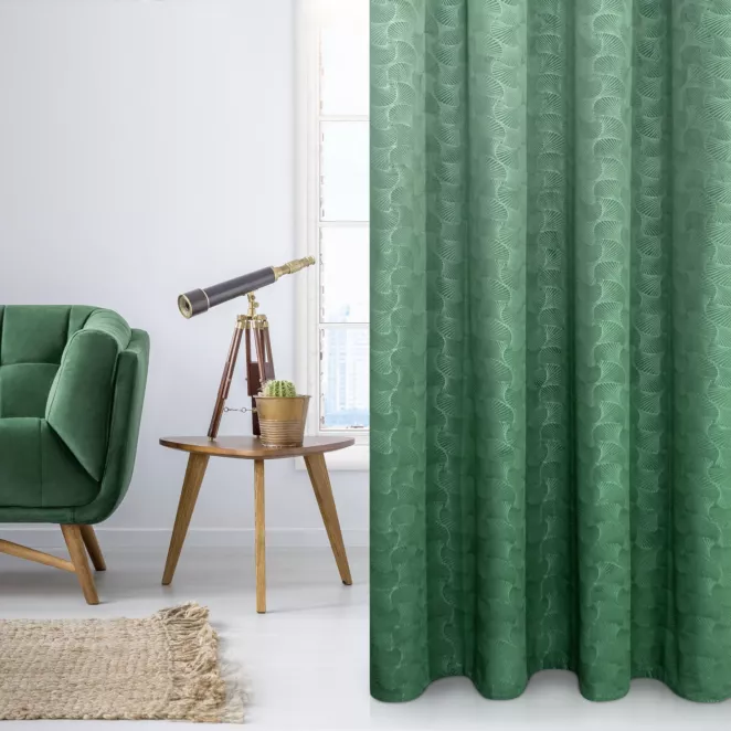 Zasłona zielona wytłaczana z tkaniny welwetowej 140x250 cm przelotka ELlEN Design 91