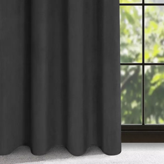 Zasłona czarno, srebrna z ozdobnym pasem z tkaniny welwetowej 140x250 cm przelotka ARIANA