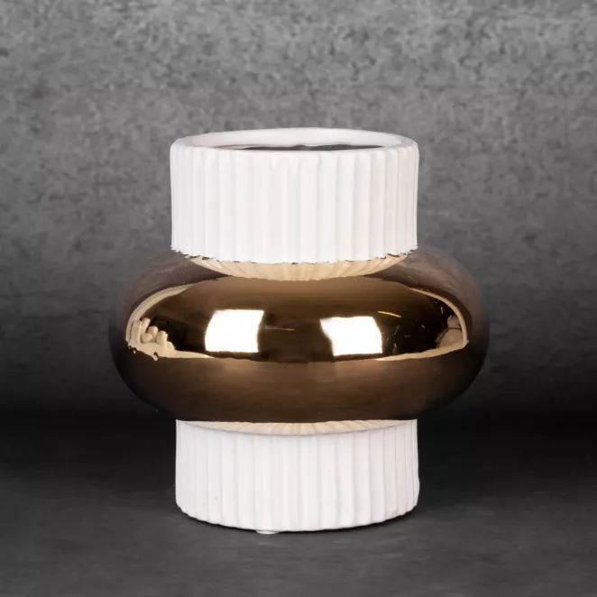 Wazon ceramiczny MONA z geometrycznym motywem biało-złoty