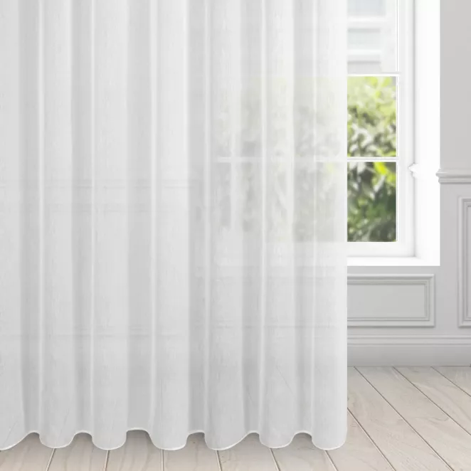 Firana biała o strukturze drobnego deszczyku wzór pionowy 350x250 cm taśma REBECCA