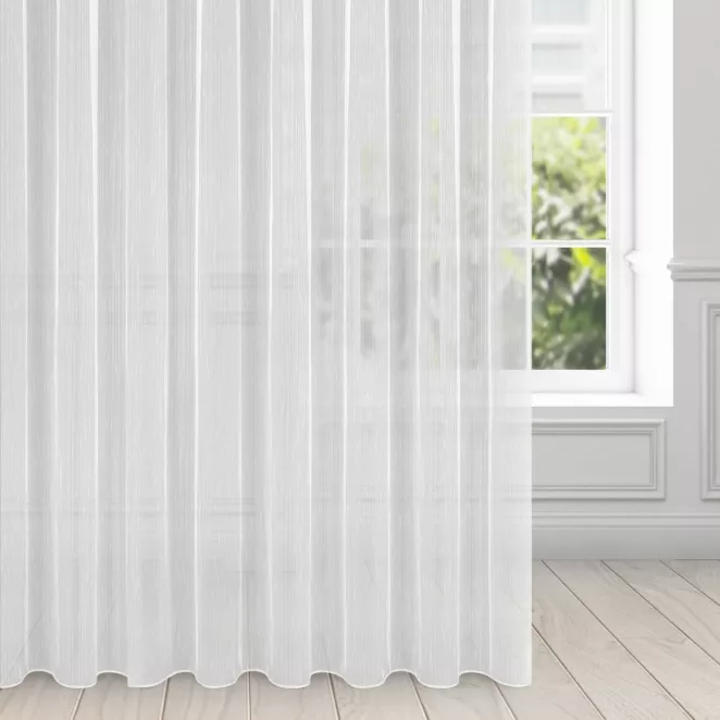 Firana biała z delikatnymi prążkami i efektem deszczyku 350x270 cm taśma PILAR