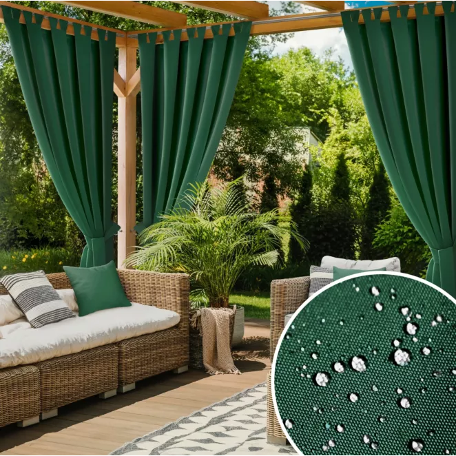 Zasłona ciemnozielona z wodoodpornej tkaniny idealna do ogrodu i na taras 155x240 cm szelki/rzep GARDEN