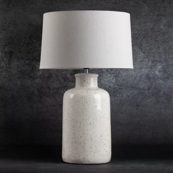 Lampka stołowa RUBI na ceramicznej podstawie z abażurem z matowej tkaniny