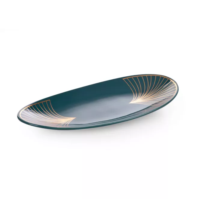 LIMITED COLLECTION Patera dekoracyjna LOTOS turkusowo-złota z motywem art deco HARMONIA TURKUSU