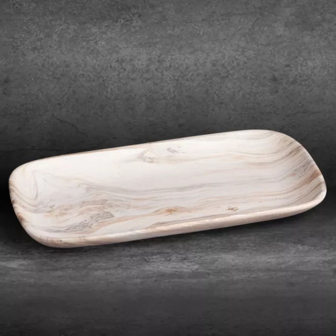 Patera ceramiczna ASLI o prostokątnym kształcie z efektem przecieranego  drzewa