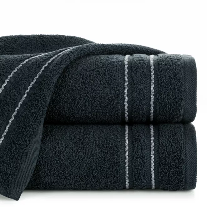 Ręcznik do rąk 30x50 cm bawełniany kolor granatowy zdobiony paseczkami 500 g/m2 EMINA