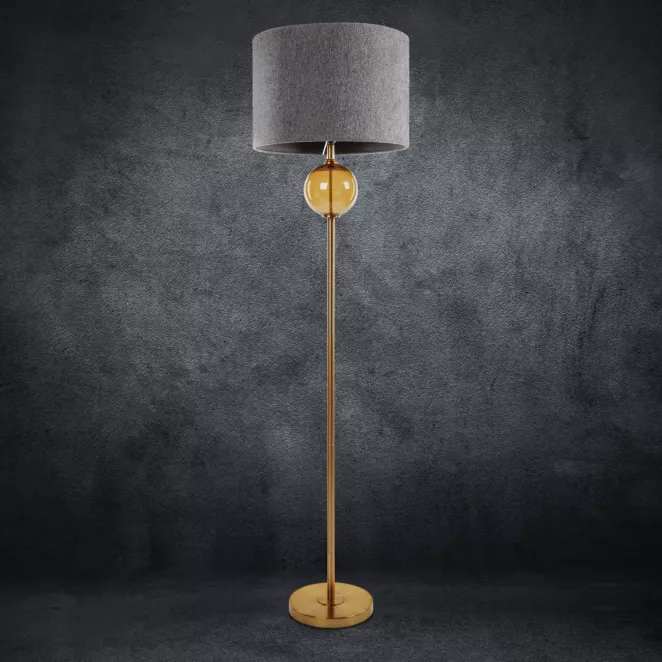 Lampa stojąca LEONA z matowym abażurem o widocznym splocie