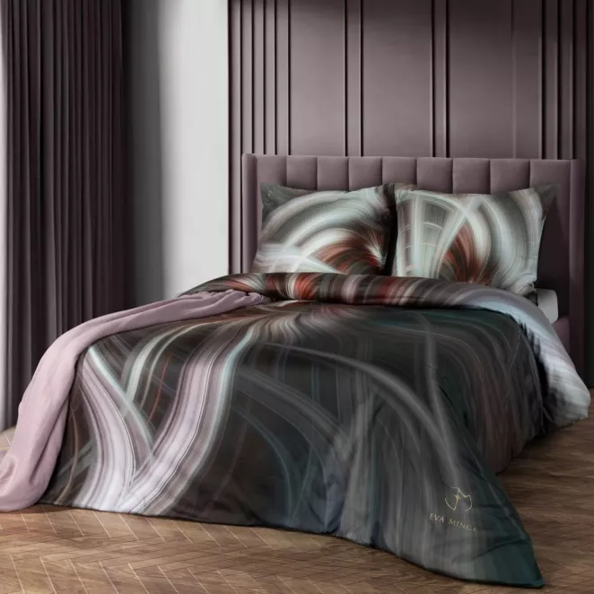 Pościel 220x200 cm z makosatyny bawełnianej kolor stalowy, fioletowy z designerskim wzorem SIERRA Eva Minge