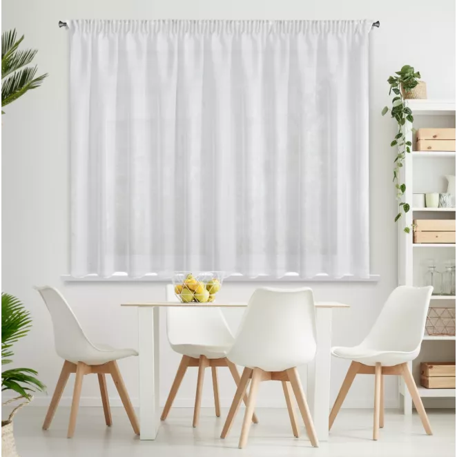 Firana biała o strukturze drobnego deszczyku wzór poziomy 300x150 cm taśma REBECCA