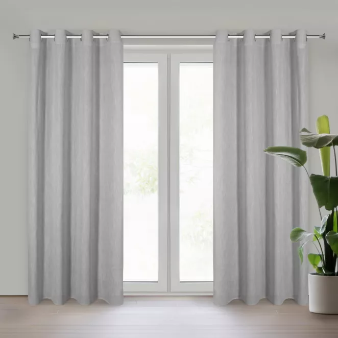 Zasłona srebrna z dodatkiem lnu w stylu eko 140x250 cm przelotka LATIKA