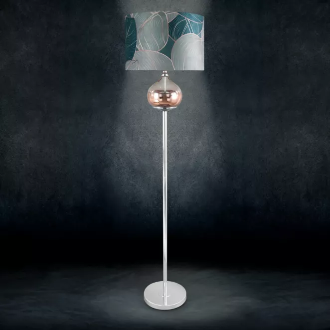 LIMITED COLLECTION Lampa stojąca SALVIA na metalowej podstawie z szklaną kula z efektem ombre z welwetowym abażurem ŚWIEŻOŚĆ SZAŁWII