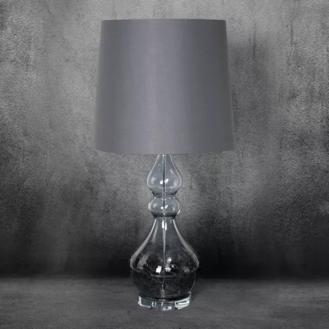 Lampa stołowa TIANA na podstawie ze szkła z abażurem z matowej tkaniny