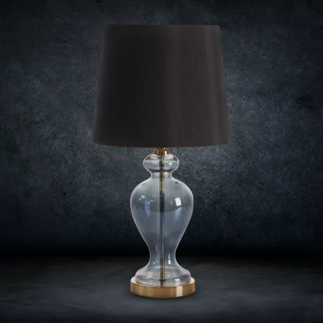 Lampa stołowa EMILIO na podstawie z przezroczystego szkła z abażurem z matowej tkaniny