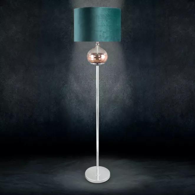 LIMITED COLLECTION Lampa stojąca SALVIA na metalowej podstawie z szklaną kula z efektem ombre z welwetowym abażurem ŚWIEŻOŚĆ SZAŁWII