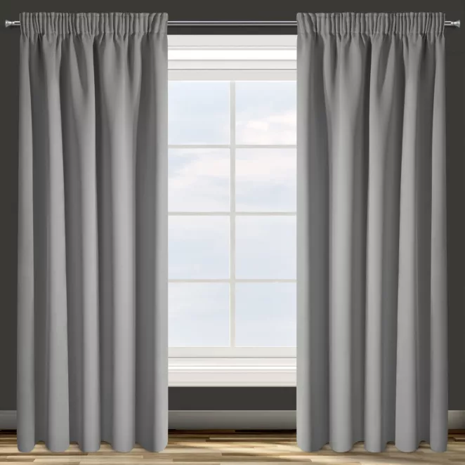 Zasłona szara z gładkiej tkaniny zaciemniającej typu blackout 135x270 taśma PARISA Design 91