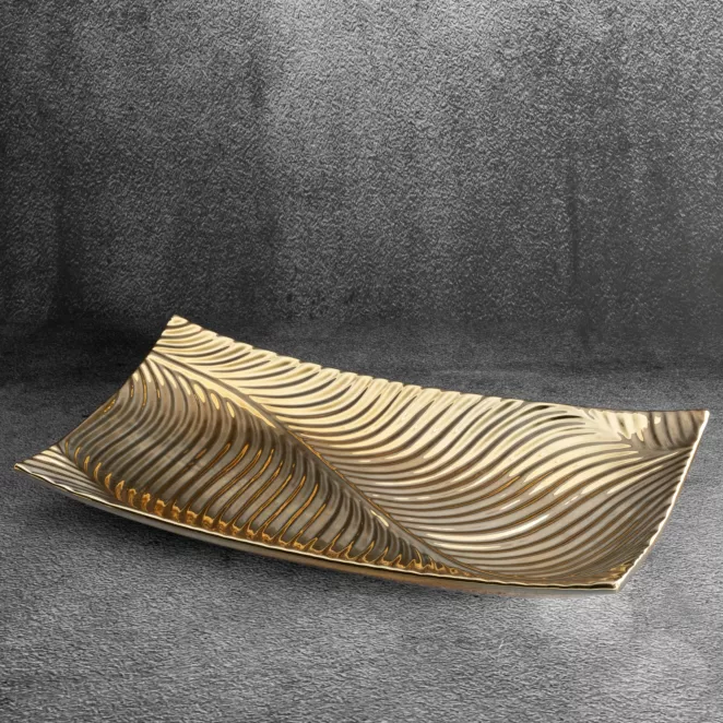 Patera ceramiczna SENA z wytłaczanym wzorem prostokątna złota