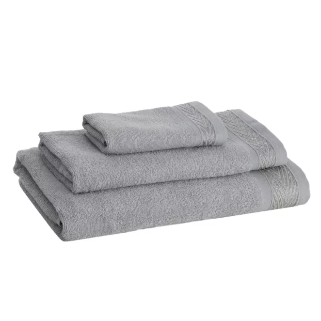 Ręcznik do rąk 30x50 cm bawełniany kolor srebrny z ozdobną bordiurą 400 g/m2 MELANIE