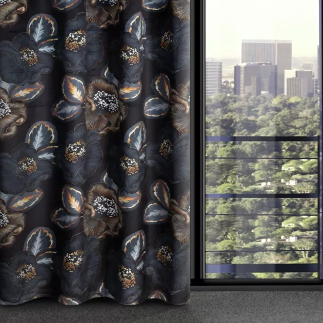 Zasłona czarno, popielata z tkaniny welwetowej 140x250 cm przelotka PEONIA 2 Limited Collection